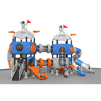 Structure de jeu extérieure multi-activités avec filet de corde, toboggan et aire de jeux pour enfants pour parc public