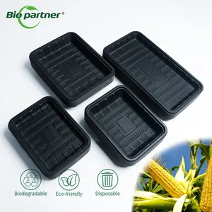 Disposable Corn Starch Food Container Fresh Fruits Vegetables Meat Chicken Display Trays For Refrigerated Product