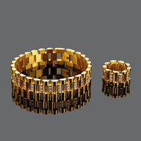 Exquisi Armband & Ring Schmuck Set für Männer Uhren armband Armband mit Zirkon Edelstahl CZ Ring Gold Silber Schwarz Farben