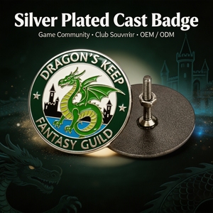 Pièce de jeu de table de collection personnalisée en émail dur plaqué argent, avec <span class=keywords><strong>dragon</strong></span> ailé vert UV et motif de <span class=keywords><strong>la</strong></span> Forteresse <span class=keywords><strong>du</strong></span> Château, thème fantastique, à visser - Product Image 1