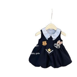 Tongxingyuan Girls Sleeveless Police Rabbit Dress With Peter Pan Collar Tulip Skirt School Style Summer Wear - Product Image 5