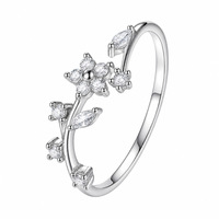 Bague fine ouverte Damila Jewelry en argent sterling avec zircone cubique, motif minimalistes fleurs et feuilles, pour femme, vente en gros