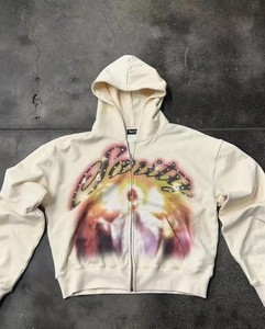 400 Gsm Sweat à capuche lourd French Terry Fleece Full Zip up Rhinestone Logo personnalisé Streetwear Boxy Fit Mens Hoodie - Product Image 1