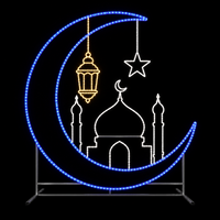 Ramadan LED-Lichterkette Metallrahmen Grüne Kuppel Hängelaterne Halbmond-Stern-Motiv Licht für Straßenfeste Outdoor IP65