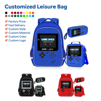 Sac à dos 3-en-1 imperméable sur le thème de la console de jeu avec sac à déjeuner et trousse à crayons à fermeture éclair pour enfants, adolescents, joueurs, usage quotidien et scolaire