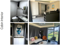 Maison-capsule en bord de mer, cabane préfabriquée de luxe, vue panoramique sur l'océan pour location de vacances, complexe écologique