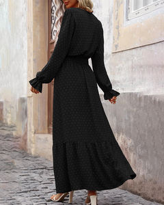 Vestidos Casuales <span class=keywords><strong>de</strong></span> Fiesta para Vacaciones en la <span class=keywords><strong>Playa</strong></span> para Primavera Verano, Vestido Largo para Mujer, Color Sólido, Manga Larga, Botones en la Parte Delantera, Cintura Elástica con Volantes - Product Image 3