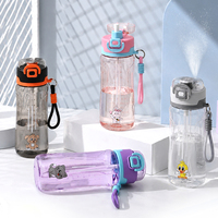 Bouteille d'eau sport réutilisable pour enfants de 600 ml avec fonction de pulvérisation, bouteille à boire mignonne en forme d'animal pour l'école, la salle de sport et les activités de plein air