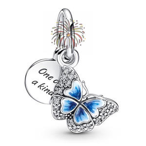 Panjia DIY Joyería para el Día de la Madre, Plata 925, Colgante de Mariposa Azul, Oro Rosa, Zirconia, Cuentas de Flor de Cerezo, Diseño Moderno y Romántico - Product Image 2