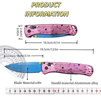 Cuchillo de Camping BM 535 Bugout, Mango de Aleación de Aluminio, Hoja Plana Azul con Borde de Acero S30V, Punta de Lanza, 19 cm, 0.3 mm de Grosor, Apertura Manual