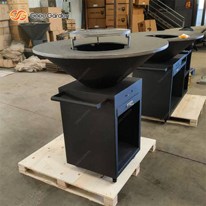 Modern Cast Iron Charcoal <b>BBQ</b> <b>Grill</b> with Wood Storage Trolley Outdoor Fire Pit Matte Finish - Product Image 5