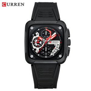 Montre sport à quartz pour homme, boîtier en cuir, chronographe, affichage analogique, cadran noir et rouge de 30 mm, verre résistant à l'eau, tendance - Product Image 4