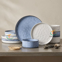 Ensemble de 12 assiettes et bols en céramique sans plomb, compatibles micro-ondes, série Ocean, design moderne minimaliste, vaisselle de cuisine
