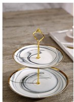 Support de service en céramique à deux niveaux avec bord doré, assiette à dessert, plateau à fruits, présentoir à gâteaux