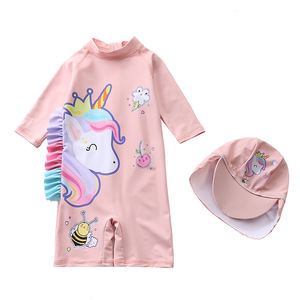 Maillot de bain une pièce à fermeture éclair pour bébé fille, maillot de bain à manches longues, Rash Guard, maillot de bain licorne pour bébé avec chapeau de soleil - Product Image 4