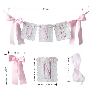 Bannière de chaise haute pour adulte PAFU en satin rose et bleu avec nœud, décoration pour fête de 1er anniversaire - Product Image 2