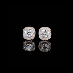 Pendientes de tuerca con halo de diamantes cultivados en laboratorio de 2.00 ct, corte redondo, oro macizo de 14k, certificados por IGI - Product Image 1