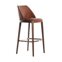Tabouret de bar en bois massif de luxe nordique moderne JP, cuir orange, chaise haute de comptoir pour salle à manger, meubles de cuisine pour la maison