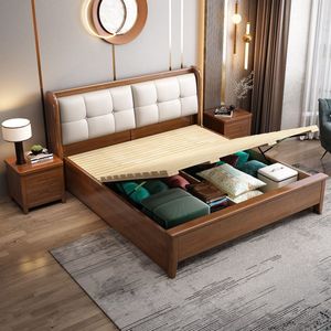 Cama Doble Tapizada de 1.8m x 2m con Estructura de Madera Sólida para Sala de Estar, Cama de Lujo para Bodas - Product Image 3
