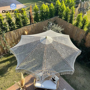 Parasol de jardin en <span class=keywords><strong>bois</strong></span> de luxe personnalisé, 2,4 m, avec franges en corde de coton, pour piscine, décoration de patio, grand parasol - Product Image 3