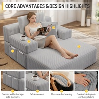 Fauteuil lounge M, canapé-lit surdimensionné rembourré pour intérieur, sectionnel moderne en velours côtelé moelleux pour appartement et salon