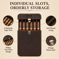 Boîte à cigares vintage personnalisée en gros, 6 compartiments, en cuir PU, avec tiroir coulissant et loquet métallique, pour voyage et cadeau