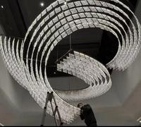 Lustre moderne en aluminium carré avec cristaux ondulés, télécommande, éclairage pour villa, économie d'énergie, personnalisable