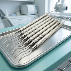 Instruments chirurgicaux dentaires en acier inoxydable, poignée ergonomique moletée, manuels, classe I, certifiés CE, couleur argent, lot de 6 - Product Image 5