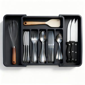 Foldable <b>Drawer</b> Organizer Kitchen Knife Storage Rack Fork and Spoon <b>Plastic</b> Storage Box Expandable Cutlery Tray <b>Drawer</b> - Product Image 3