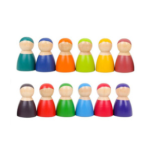 Di legno 12 Arcobaleno <span class=keywords><strong>Amici</strong></span> Peg Bambole di Legno Pretend Gioca Figure di Persone <span class=keywords><strong>con</strong></span> Vano Portaoggetti - Product Image 3
