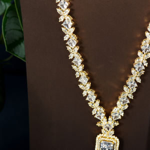 Новый модный свитер HIBRIDE, длинное ожерелье, серьги, комплекты ювелирных изделий для женщин, Свадебная вечеринка, циркон, Африканский Дубай, свадебные украшения, N-1108 - Product Image 3