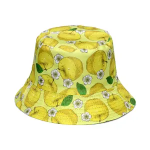 Custom Allover Impresso Designer Logo 100% Algodão/poliéster Verão reversível balde chapéu