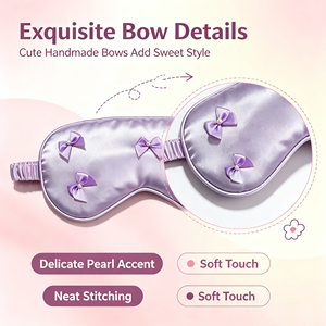 Satin Silk <b>Sleep</b> Cute Pearl Small Bow <b>Light</b> Blocking Eye Elastic Band Sleeping Mask for Women Travel Nap Bedroom - Product Image 2