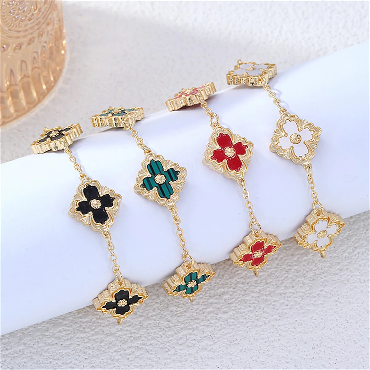 CDD Style italien plaqué or Vintage trèfle à quatre feuilles bracelet à breloques pour femmes luxe trèfles porte-bonheur bijoux fins