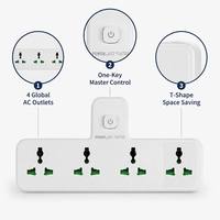 Adaptateur secteur universel multi-prises OEM personnalisé en gros, 4 prises EU Schuko, rallonge murale avec interrupteur principal, câble de 0,5 m, 10A