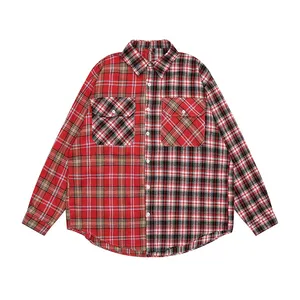 High quality polo shirt contrast multi color jacket unisex style long sleeve plaid button down shirt men