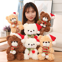 OEM-Fabrik Lagerbestand Teddybär aus Polyester Heimdekoration Plüschtier mit Roter Weihnachtsmütze Festliche Feiertags-Plüschtiere