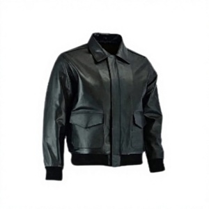 Chaqueta de Moto Estilo Cuero Negra para Hombre, Corte Regular, Color Sólido, Cierre de Cremallera, Resistente al Viento, Cuello Camisero, Ropa de Invierno - Product Image 1