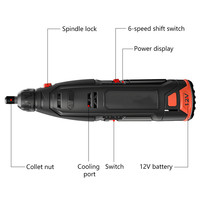Mini-meuleuse sans fil professionnelle Garlos 12V avec mandrin de 3,2 mm, large gamme d'embouts - Outil de meulage et de polissage général pour le bricolage