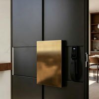 Porte pivotante géométrique en aluminium noir et or de luxe, porte d'entrée extérieure moderne, serrure numérique intelligente, antivol, isolation thermique, insonorisation, hôtel
