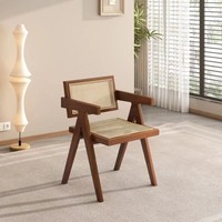 Nordic Home Chaise de salle à manger en bois massif Dossier en rotin rétro Siège unique Moderne pour les loisirs Balcon pour Chandigarh Homestay Accoudoir