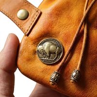Porte-monnaie unisexe en cuir Crazy Horse vintage sur mesure, pochette de rangement moderne en cuir véritable cousue à la main avec cordon de serrage, petit portefeuille