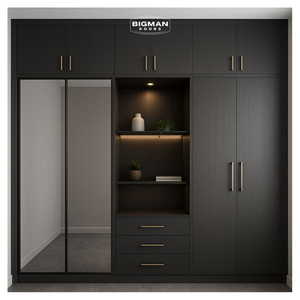 ตู้เสื้อผ้าไม้แบบโมเดิร์นดีไซน์เรียบหรู พร้อมกระจกสองบาน ปรับได้ ล็อคได้ มีไฟส่องสว่างและชั้นวางของ เหมาะสำหรับห้องนอนในบ้านพักอาศัยหรูหรา - Product Image 1