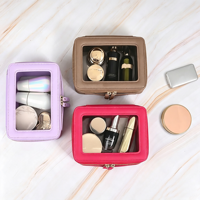 Sac cosmétique transparent en PU Saffiano personnalisé OEM, trousse de toilette imperméable de voyage, organiseur de maquillage moyen avec fermetures éclair pour femmes