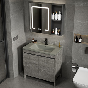 Mueble <span class=keywords><strong>De</strong></span> Tocador Estrecho con Encimera, Mueble <span class=keywords><strong>De</strong></span> Baño con LED y <span class=keywords><strong>Espejo</strong></span>, Diseño Sencillo con Lavabo y Gabinete <span class=keywords><strong>De</strong></span> PVC - Product Image 2