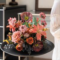Vente en gros de compositions florales artificielles de luxe, roses et lys pré-arrangées, centre de table pour mariage, Noël, décoration de salle à manger