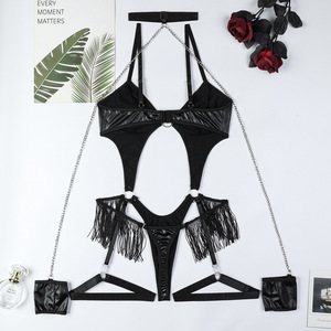 <b>Sexy</b> Metal Chain Hanging Neck Hollow-out Lingerie <b>Set</b> New Arrival Temptation One-Piece <b>Bra</b> Brief <b>Set</b> - Product Image 6