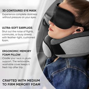 Almohadas de Viaje para Avión, Vuelos de Larga Distancia, Soporte para la Cabeza 360°, Kit para Auto y Avión <span class=keywords><strong>con</strong></span> Antifaz 3D Contorneado y Tapones para los Oídos - Product Image 6
