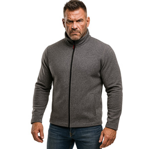 Men's Slim Fit Casual Autumn Polar Fleece <b>Jacket</b> Stand Collar Zipper Closure <b>Canvas</b> Breathable OEM Service Warmer Front Solid - Product Image 1