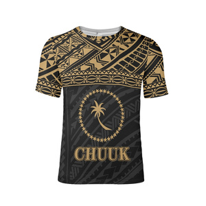 T-shirt personnalisé pour homme grande taille, imprimé drapeau Chuuk, col rond, manches courtes, tricoté, streetwear décontracté - Product Image 1